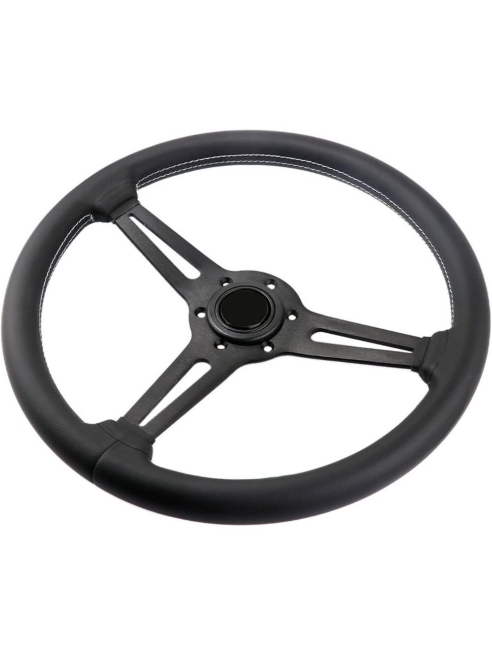 Genuine Leather Wrapped Steering Wheel with 6 Bolts - Universal Flat Drift Style